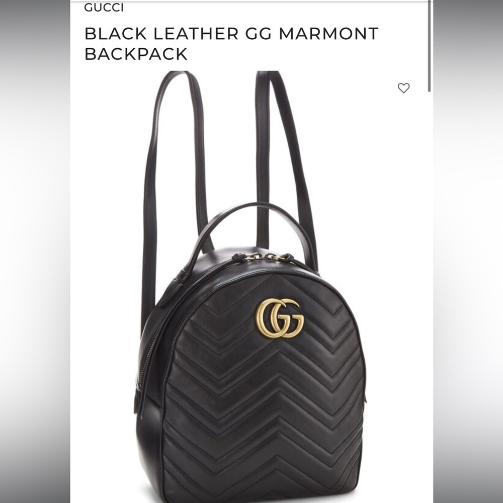Gucci: BLACK LEATHER GG MARMONT BACKPACK